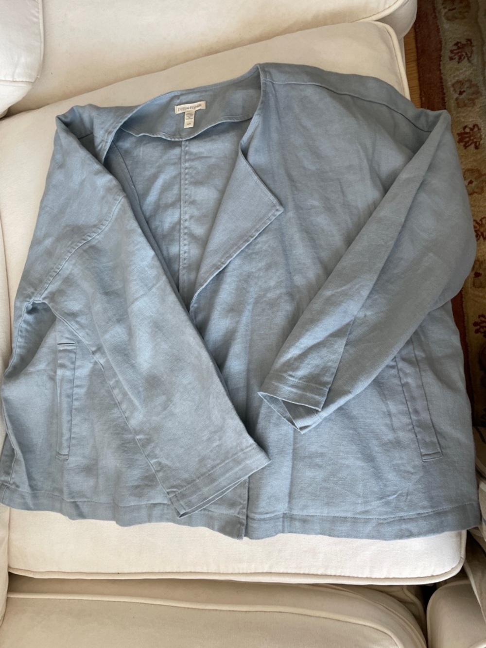 Eileen Fisher Soft Blue Linen Open-Front Blazer